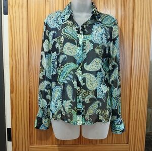 NWOT-Small Semi-Sheer Blue Paisley Blouse